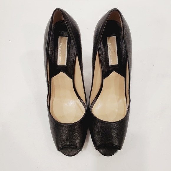 Michael Kors Collection Black Leather Peep Toe Platform Pumps - Picture 2 of 5